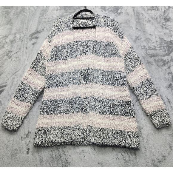 Maurices Sweater Womens XXL Gray Stripe Cozy Eyelash Knit Open Front Cardigan - Picture 1 of 9